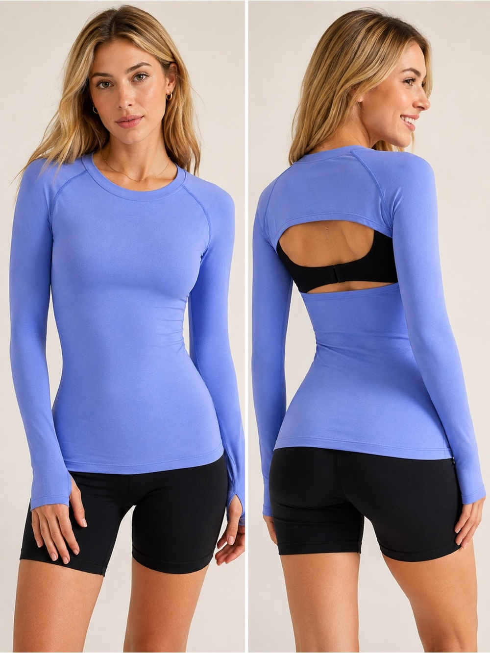 Buffbunny Collection Purple Open Back Thumbhole Performance Long Sleeve Top 3XL